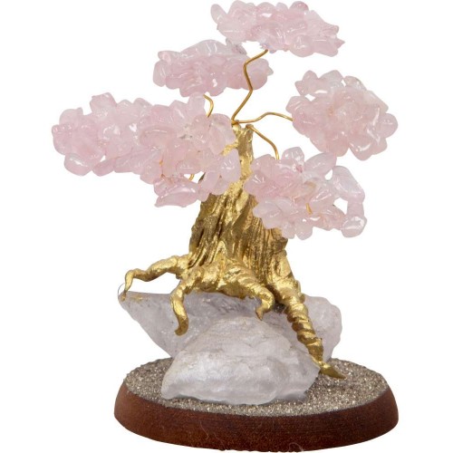 Rose Quartz Gemstone Wishing Tree - Crystal Bonsai Tree, Feng Shui