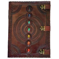 7 Chakra Stones Large Leather Blank Journal - 18 Inches