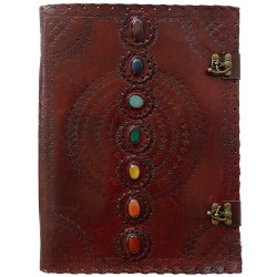 7 Chakra Stones Leather Blank Journal - 13 Inches