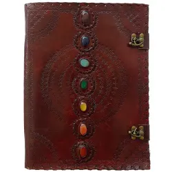 7 Chakra Stones Leather Blank Journal - 13 Inches